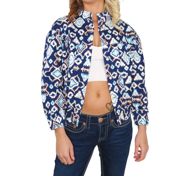 Y2k Vintage Levi's Blue & Orange Aztec Tribal Casual Jacket Retro Small - Picture 1 of 7